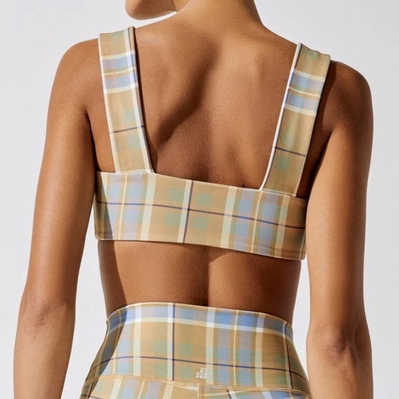 NWT WeWoreWhat Plaid Square Neck Bra Top Tan/Blue - Picture 2 of 7
